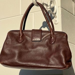 Stone Mountain dark brown leather 2 handle satchel.